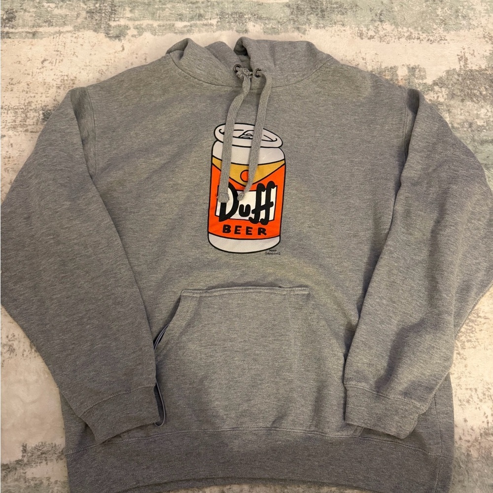 Universal Studios Simpsons Gray Hoodie with Orange Duff Beer Can Graphic